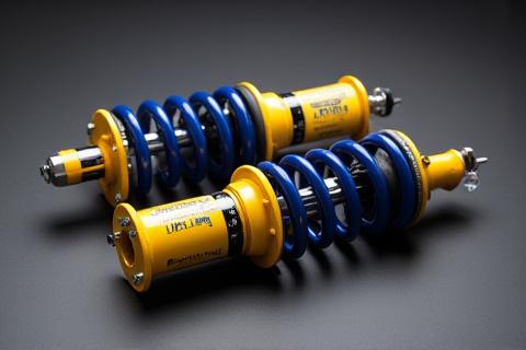 Ammortizzatore Bilstein B16 o simile, di colore giallo e blu, di alta qualità.